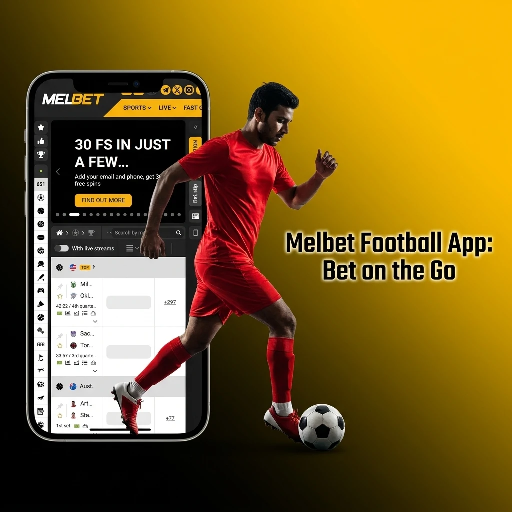 Melbet football betting app on smartphone showing live match markets for Android and iOS users